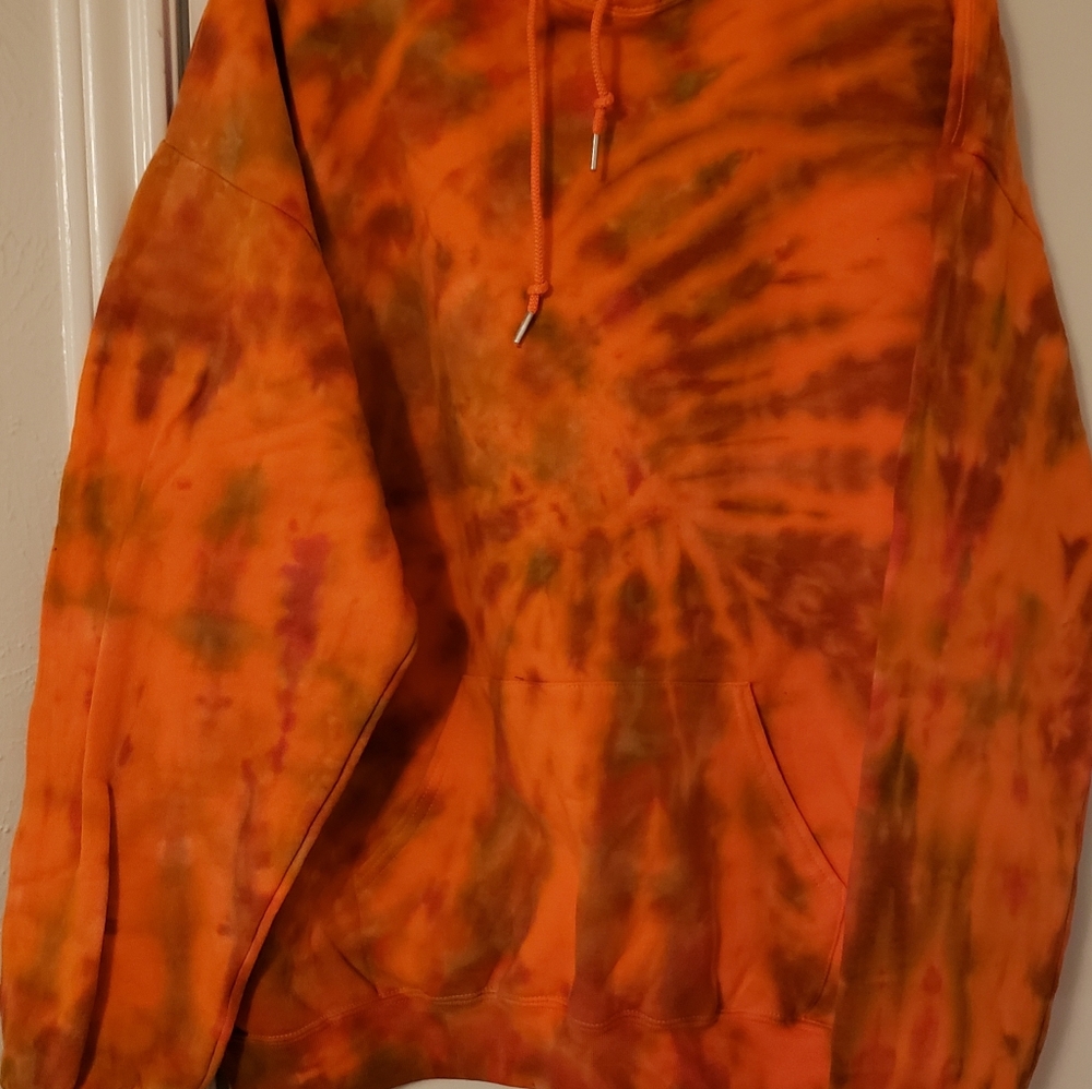 Tie Dye Hooded Sweatshirt 2X Orange, Blue, Green